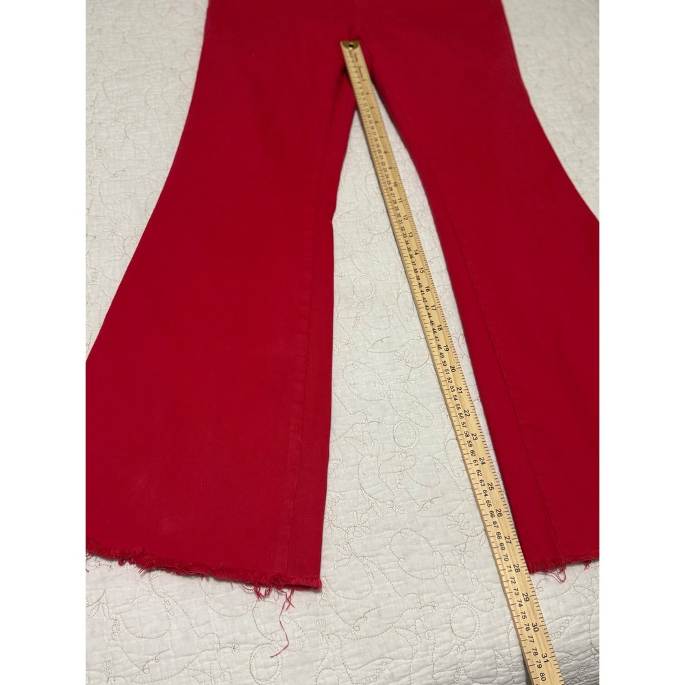 Judy Blue Red Garment Dyed Flare Jeans 11/30 Raw Hem High Waist Stretch JB88833C